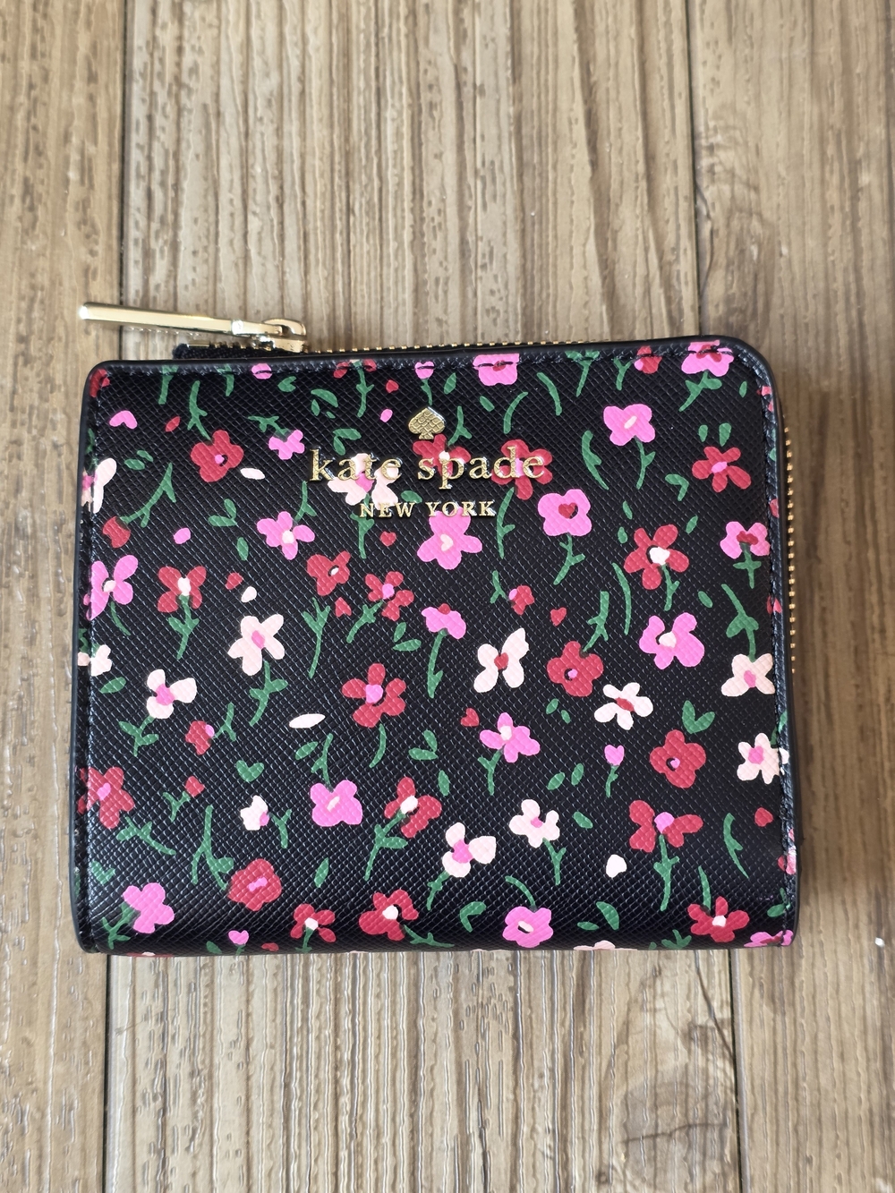 kate spade Black Floral Zip Wallet